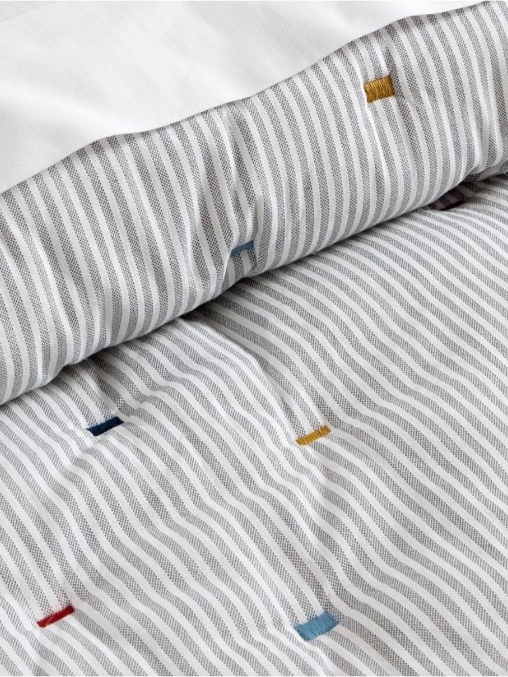 Pottery Barn Kids Gray Striped Blanket with Multicolor Embroidered Accents